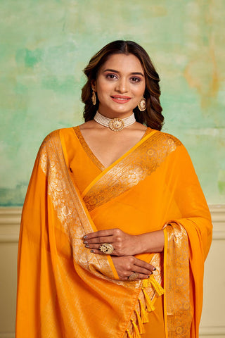 Mustard Crepe Georgette Saree