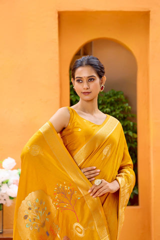 Mustard Dola Silk Saree