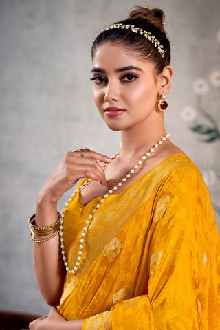 Mustard Pure Satin Silk Saree