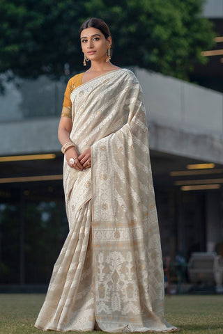 Mustard Mulmul Cotton & Jamadani Saree