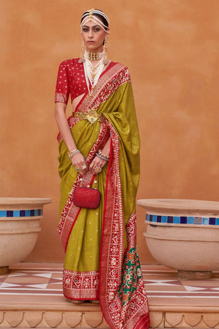 Mustard & Red Banarasi Patola Silk Saree