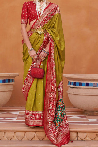 Mustard & Red Banarasi Patola Silk Saree