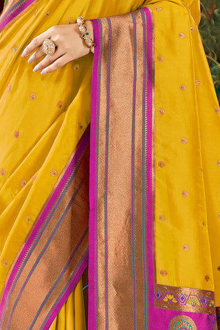 MUSTARD SOFT PESHWAI PAITHANI SILK SAREE