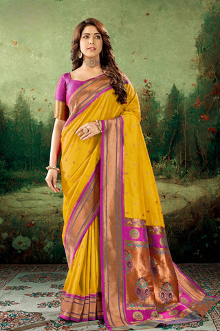 MUSTARD SOFT PESHWAI PAITHANI SILK SAREE