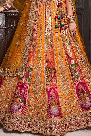 Mustard and Pink Banarasi Silk Lehenga