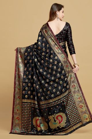 Black Jacquard Printed Saree