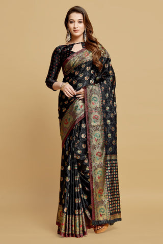 Black Jacquard Printed Saree