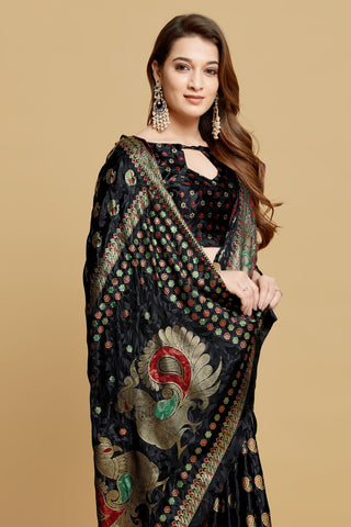 Black Jacquard Printed Saree