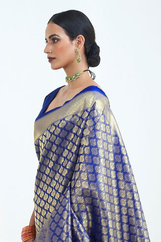 NAVY BLUE KANJEEVARAM HANDLOOM SILK SAREE 