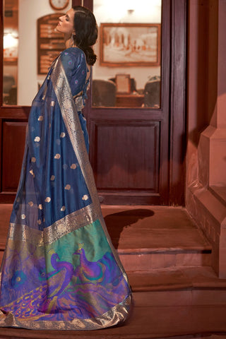 NAVY BLUE MODAL HANDLOOM WEAVING SAREE