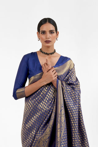 NAVY BLUE KANJEEVARAM HANDLOOM SILK SAREE 