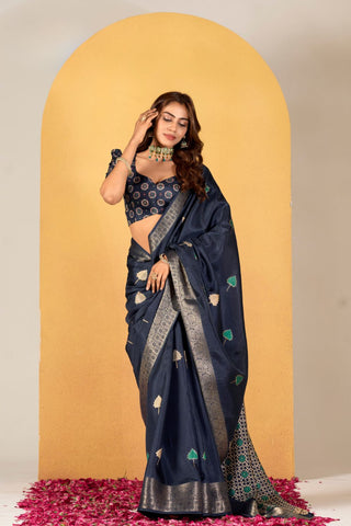 NAVY BLUE SOFT DOLA SILK SAREE