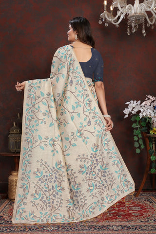 NAVY BLUE PURE JAMDANI MULMUL COTTON SAREE