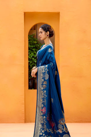 Navy Blue Dola Solk Saree_Kumari Sarees