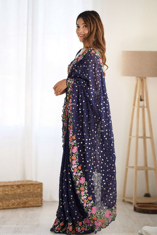 Navy Blue Soft Georgette Saree_Kumari Sarees
