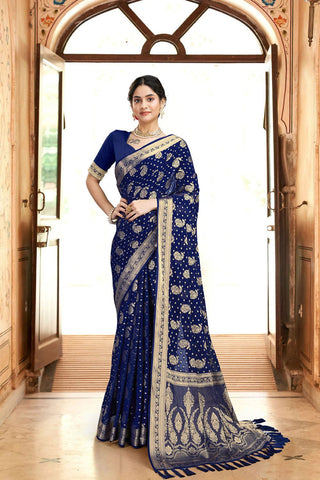 Navy Blue Georgette Silk Saree_Kumari Sarees