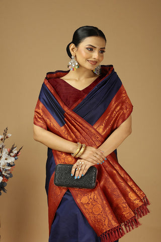 Navy Blue Banarasi Silk Saree