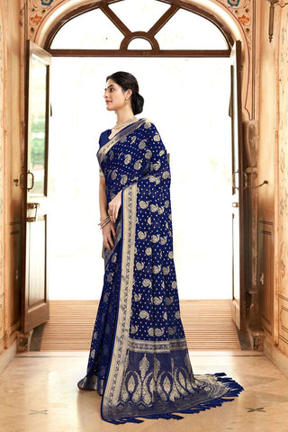 Navy Blue Georgette Silk Saree_Kumari Sarees