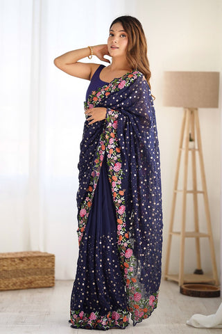Navy Blue Soft Georgette Saree_Kumari Sarees