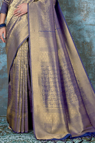 NAVY BLUE KANJEEVARAM HANDLOOM SILK SAREE 