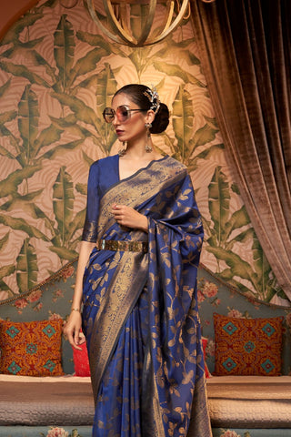 NAVY BLUE NYLON CHINON TWO - TONE WEAVING SAREE