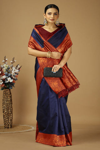 Navy Blue Banarasi Silk Saree