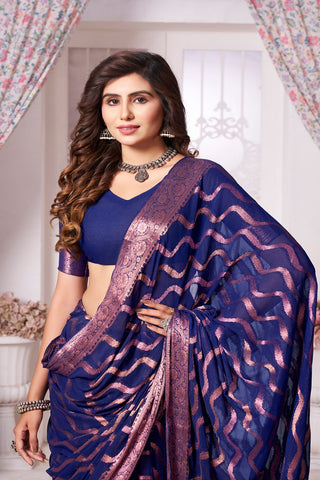 Navy Blue Handloom Weaving Silk With Zari Saree_Kumari Sarees