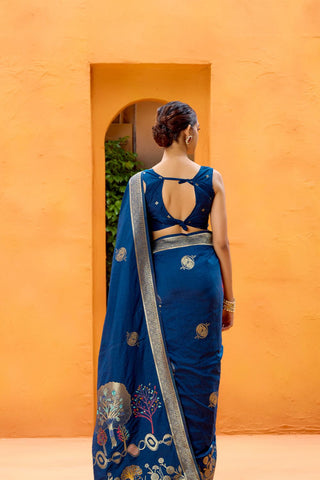 Navy Blue Dola Solk Saree_Kumari Sarees