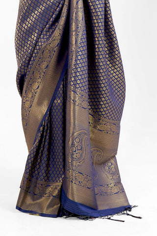 Navy Blue Kanjeevaram Handloom Silk Saree