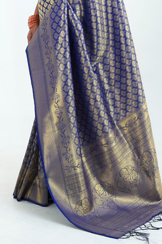 NAVY BLUE KANJEEVARAM HANDLOOM SILK SAREE 