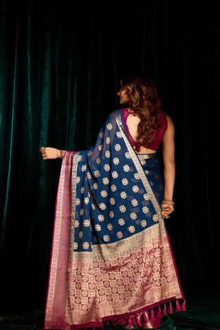 Navy Blue Georgette Silk Saree_Kumari Sarees