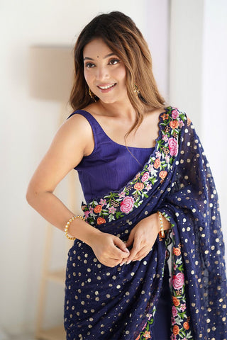 Navy Blue Soft Georgette Saree_Kumari Sarees