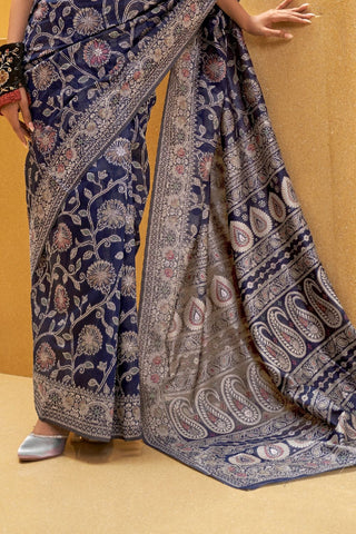 NAVY BLUE CHIKANKARI LUCKNOWI WEAVING SAREE