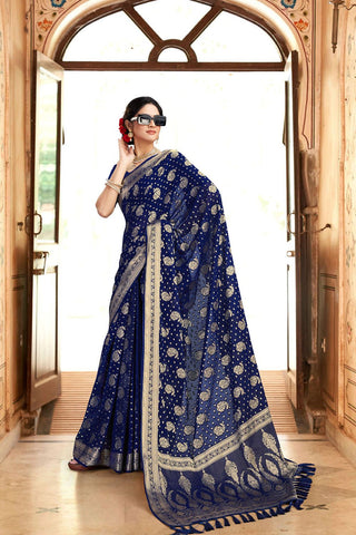 Navy Blue Georgette Silk Saree_Kumari Sarees