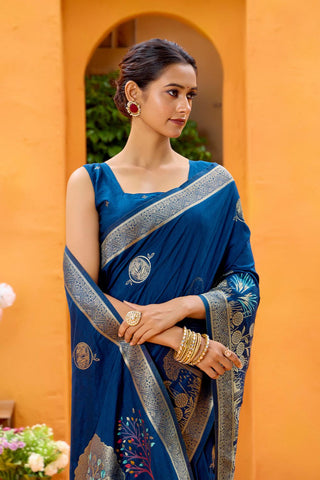 Navy Blue Dola Solk Saree_Kumari Sarees