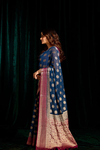 Navy Blue Georgette Silk Saree_Kumari Sarees