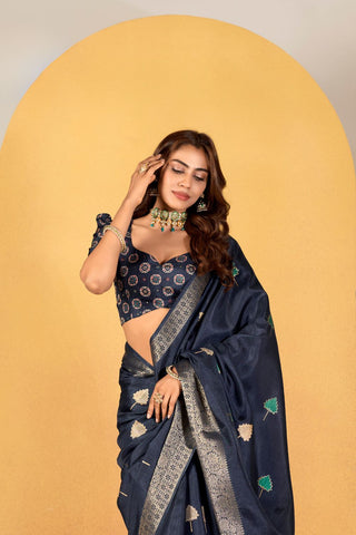 NAVY BLUE SOFT DOLA SILK SAREE