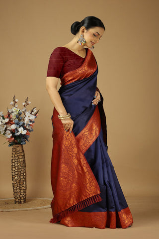 Navy Blue Banarasi Silk Saree