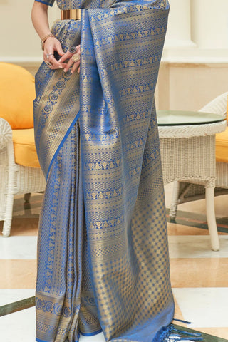 Navy Blue Sequins Handloom Weaving Saree_Kumari Sarees