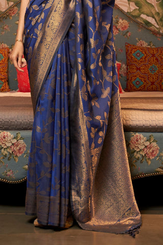 NAVY BLUE NYLON CHINON TWO - TONE WEAVING SAREE