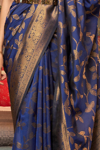 NAVY BLUE NYLON CHINON TWO - TONE WEAVING SAREE