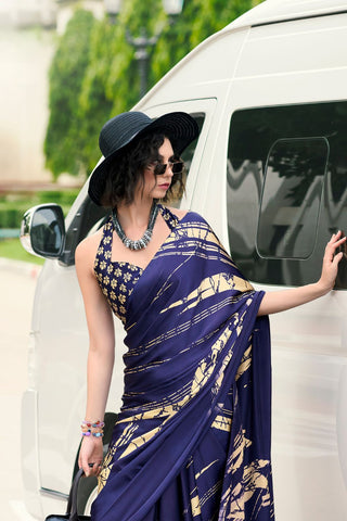 NAVY BLUE SATIN SILK SAREE