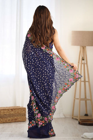 Navy Blue Soft Georgette Saree_Kumari Sarees