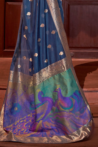 Navy Blue Modal Handloom Weaving Saree_Kumari Sarees