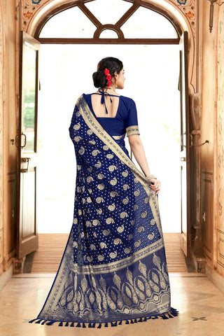 Navy Blue Georgette Silk Saree_Kumari Sarees