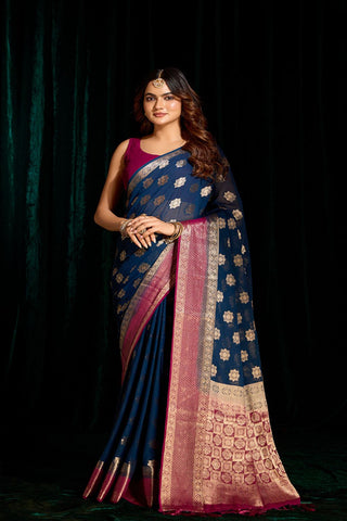 Navy Blue Georgette Silk Saree_Kumari Sarees