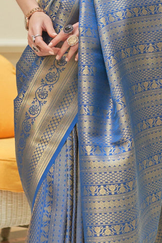 Navy Blue Sequins Handloom Weaving Saree_Kumari Sarees