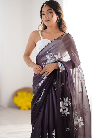 Navy Blue Chiffon Silk Saree