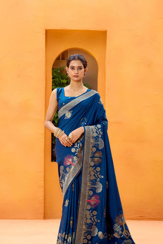 Navy Blue Dola Solk Saree_Kumari Sarees