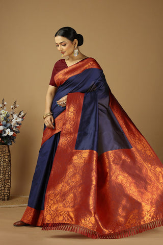 Navy Blue Banarasi Silk Saree